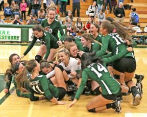 Seaford celebrated its fifth Nassau County Class B girls' volleyball title in six years after beating Mineola, 3-2, in the championship match on Nov. 9 at SUNY-Old Westbury.